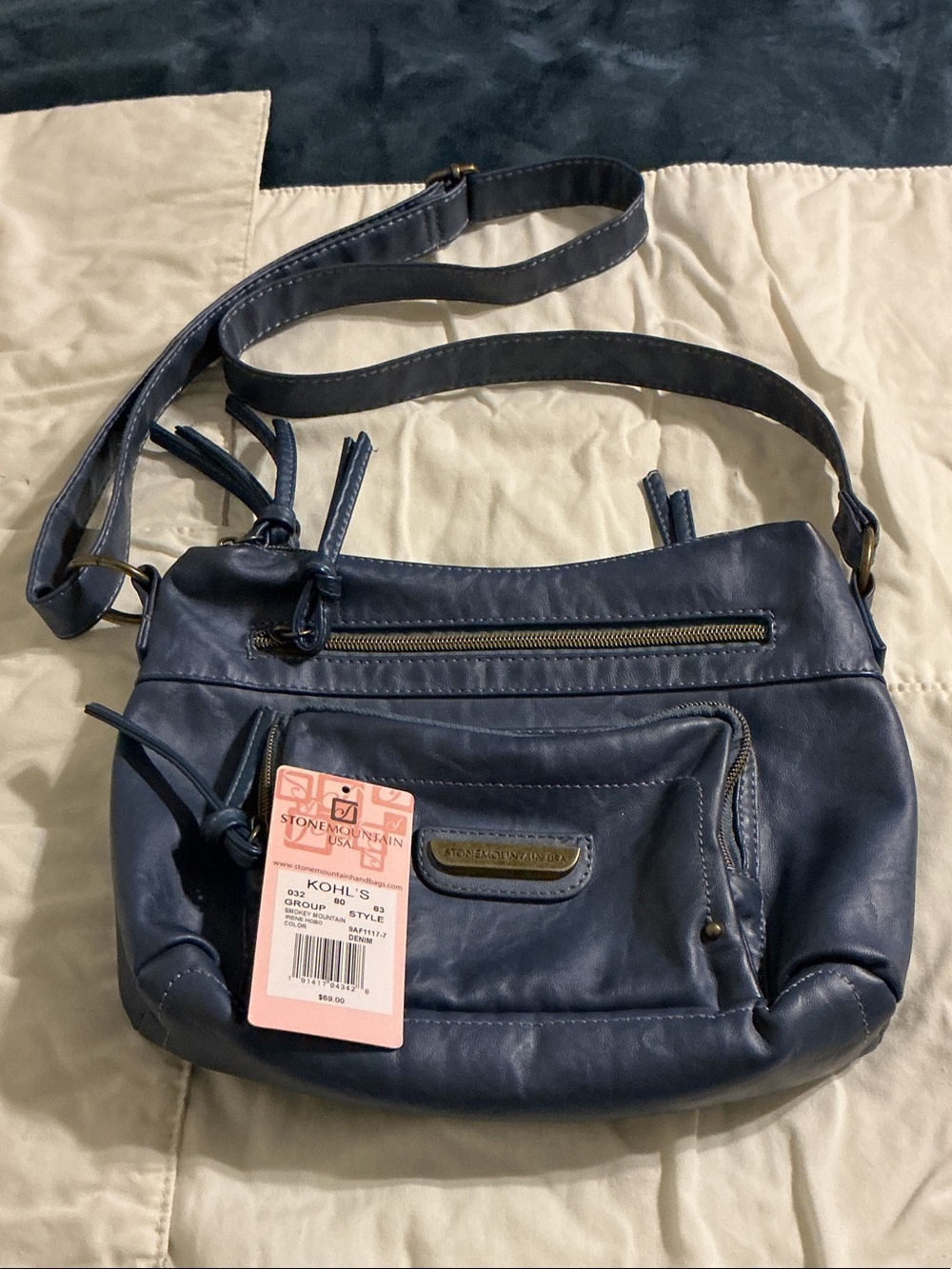 Stone Mountain Accessories Navy Leather Crossbody Bag with Front Zip Pocket